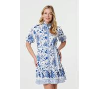 Izabel London Printed Tie Waist 1/2 Sleeve Short Dress - Blue - 12