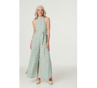 Izabel London Printed Tie Waist Jumpsuit - Sage - 8