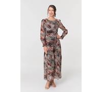 Izabel London Printed Tie Waist Long Sleeve Maxi Dress In Orange Orange 12