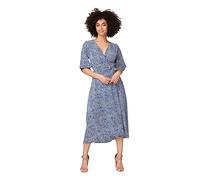 Izabel London Printed Tie Waist Midi Wrap Dress for Women UK with V-Neck, 1/2 Length Sleeves and midi Skirt. Navy