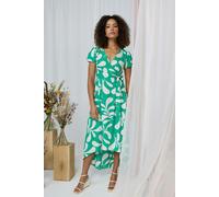 Izabel London Printed Tie Waist Split Hem Midi Dress - Green - 14