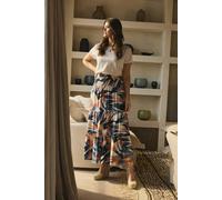 Izabel London Printed Tiered High Waist Maxi Skirt - Blue - 18