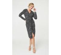 Izabel London Printed Twist Front Knee Length Dress - Black - 12