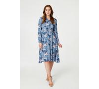 Izabel London Printed Twist Front Midi Dress - Blue - 10