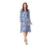 Izabel London Printed Twist Front Midi Dress for Women UK with v-Neck, Long Sleeves and midi Length Hem. Blue