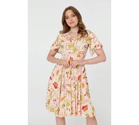Izabel London Printed V-Neck Shirred Knee Length Dress - Pink - 10