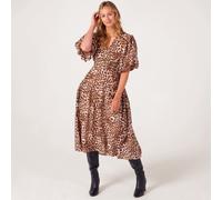 Izabel London Puff Sleeve Midi Dress LEAF PRINT SIZE 10