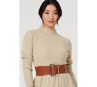 Izabel London Rectangle Buckle Stretch Wide Belt - Tan - One