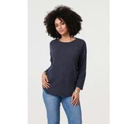 Izabel London Relaxed 3/4 Sleeve Button Detail Top - Navy - 12