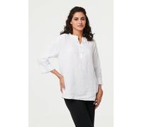 Izabel London Relaxed 3/4 Sleeve Button Neck Blouse In White White 16