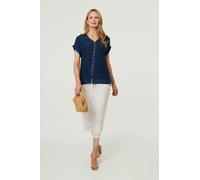 Izabel London Women's Relaxed Layered Short Sleeve Shirt in Navy | Size: 12 Izabel London Navy 12
