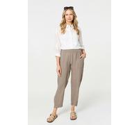 Izabel London Relaxed Linen Blend Tapered Trousers - Brown - 12