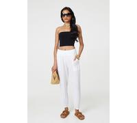 Izabel London Relaxed Linen Blend Tapered Trousers for Women UK with Pockets and a high Waist. White