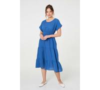 Izabel London Relaxed Short Sleeve Tiered Midi Dress - Blue - 14