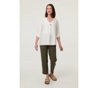 Izabel London Relaxed Turn-Up Sleeve Curve Hem Blouse In White White