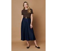 Izabel London Removable Belt Denim Skirt Midi Dress - 14 - Brown