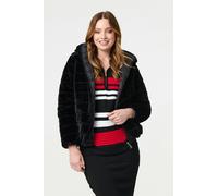 Izabel London Reversible Faux Fur Hooded Puffer Jacket - Black - 16