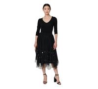 Izabel London Reversible Hanky Hem Mesh & Knit Midi Skirt Made from Viscose Blend for Women UK with high Waist. Black