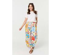 Izabel London Riviera Print Wide Leg Trousers - Orange - 12