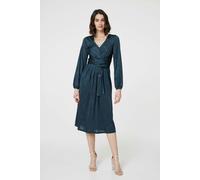Ruched Long Sleeve Midi Wrap Dress Izabel London Green 12