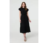 Izabel London Ruched Tiered Cap Sleeve Midi Dress In Black Black