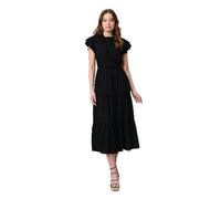 Izabel London Ruched Tiered Cap Sleeve Midi Dress Made from 100% Viscose, for Women UK with a tie Waist. Black
