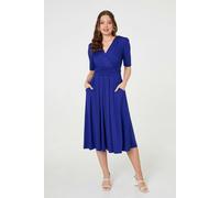 Izabel London Ruched Waist Jersey Wrap Dress - Blue - 8