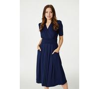 Izabel London Ruched Waist Jersey Wrap Dress - Navy - 8