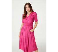 Izabel London Ruched Waist Jersey Wrap Dress - Pink - 8