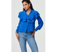 Izabel London Ruffled Detail Long Sleeve V-Neck Blouse - Blue - 16