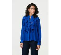 Izabel London Ruffled Long Sleeve Semi Sheer Blouse - Blue - 10
