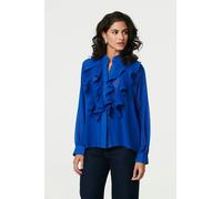 Izabel London Ruffled Long Sleeve Semi Sheer Blouse - Blue - 8