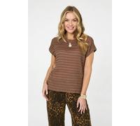 Izabel London Ruffled Texture Short Sleeve Top In Brown Brown