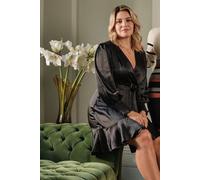 Izabel London Satin Frill Detail Wrap Dress - Black - 14