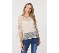 Izabel London Semi Sheer Crochet 3/4 Sleeve Crop Top In White White L/XL