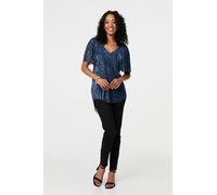 Izabel London Semi Sheer Glittery Short Sleeve Top - Blue - 12