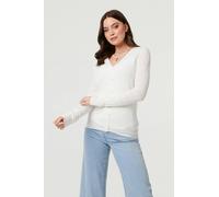 Izabel London Women's Semi Sheer Heart Textured Slim Cardigan in White | Size: 10 Izabel London White 10