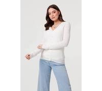 Izabel London Women's Semi Sheer Heart Textured Slim Cardigan in White | Size: 8 Izabel London White 8