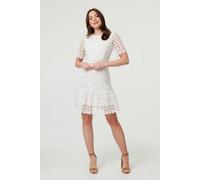 Izabel London Semi Sheer Lace Layer Fitted Short Dress - 8 - White