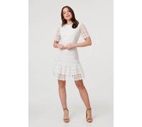Izabel London Semi Sheer Lace Layer Fitted Short Dress - 8 - White
