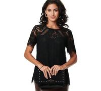 Izabel London Semi Sheer Lace Layer Short Sleeve Blouse Made from a Cotton Blend Material.