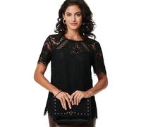 Izabel London Semi Sheer Lace Layer Short Sleeve Blouse Made from a Cotton Blend Material. Black