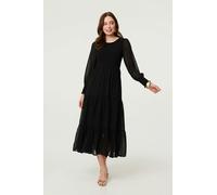 Izabel London Semi Sheer Layered Tiered Maxi Dress - 12 - Black