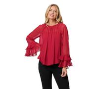 Izabel London Semi Sheer Long Sleeve Ruffled Blouse for Women UK with a Ruched Round Neck and a Layered Shape.