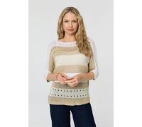 Izabel London Women's Semi Sheer Mesh 3/4 Sleeve Knit Top in Metallics | Size: Medium