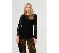 Izabel London Semi Sheer Mesh Layered Long Sleeve Top - 12 - Black