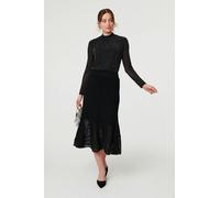 Izabel London Semi Sheer Pleat High Waist Midi Skirt - 8 - Black