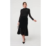Izabel London Semi Sheer Pleat High Waist Midi Skirt In Black Black 8