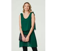 Izabel London Women's Semi Sheer Short Tiered Tunic in Green | Size: 14 Izabel London Green 14