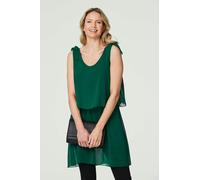 Izabel London Semi Sheer Short Tiered Tunic - Green - 8